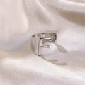 Minimalist silver letter F wide band ring with polished stainless steel finish - Letter F / Silver