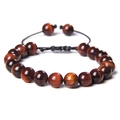 Handmade red tiger eye bead bracelet with adjustable black braided cord closure - Red Tiger Eye