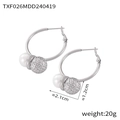 Aros de plata minimalistas con perla de concha blanca y colgante de cacahuete texturizado - Pendientes (TXF026) / Color Acero