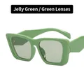 Retro square oversized jelly green sunglasses with matching transparent green lenses - Jelly Green / Green Lenses