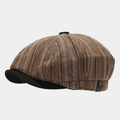 Berretto newsboy britannico a righe marroni con finiture in pelle e visiera nera - Taglia unica / Cachi
