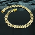 14mm golden cuban chain iced out with clear diamonds on a black reflective surface - 16inch (40cm) / Gold