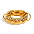 Anello a tre strati in acciaio inossidabile placcato oro 18K con micro pavé di zirconi - US 6 / Oro