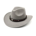 Classic grey western cowboy felt hat with a bull skull buckle and braided trim - M (56-58cm) / Light Gray