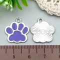 Purple cat paw alloy pendant charm with glossy enamel finish and textured metal back - 1Pc Purple Cat Paw