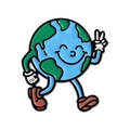 Insigne en émail terre de dessin animé avec visage souriant et pose de marche - Terre Anthropomorphe (QHXZ3632)