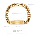 Gold stainless steel Cuban link bracelet with ID plate and 20.5cm length dimensions - Gold (W-9-1)