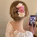 Rosa Seidenrosen-Haarnadel für elegante Hochsteckfrisuren im neuen chinesischen Stil - Weiß Rosa
