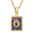 Golden stainless steel letter O necklace featuring a shell texture rectangular pendant - Colorful Shell O