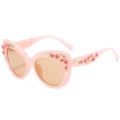 Baroque style cat eye sunglasses with pink frame and floral gold leaf ornaments - Pink Frame Champagne Lens