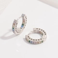 S925 sterling silver hoop earrings with colorful zircons and heart hollow pattern - Silver Colored Zirconia Hollow Heart