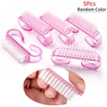 Set van 5 roze nagelborstels van plastic met witte nylon borstelharen voor manicure - 10 Stuks Kleine Schapenhoorn Borstels (Willekeurige Kleur)