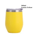 Lemon Yellow 12oz 360ml insulated egg-shaped wine tumbler with transparent lid - Lemon Yellow (Silver Rim)