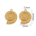 Golden spiral shell pendant charm with 30.5mm height and 2.5mm hole size details - Gold Conch-506