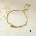 Detail of adjustable gold heart tennis bracelet with micro-pave sparkling cubic zirconia - White