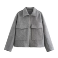 Vintage dark gray wool-like zipper jacket with lapel collar and large pockets - S / Light Gray