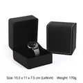 Single black PU leather watch box with white stitching and luxury velvet interior - Black Matte PU Watch Box