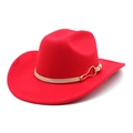 Close-up of red wool felt cowboy hat featuring a golden horseshoe buckle detail - M (56-58cm) / Red