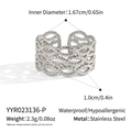 Detailed view of hollow woven geometric punk ring in silver stainless steel finish - Hollow Woven Silver Style (YYR023136-P) / Adjustable Open / Silver