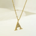 Golden titanium steel necklace with letter A pendant encrusted with sparkling zircon stones - Letter A / Gold
