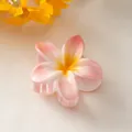 Pink and yellow gradient frangipani hair claw clip with a glossy acetate finish - Three-color Sakura Pink [8cm Large]