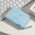 Light blue faux leather mini card holder with cute cartoon bear and golden zipper - 9 Card Slots / Blue