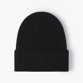 Bonnet en maille noir classique avec texture côtelée et large revers pour l'hiver - Noir (22B044)