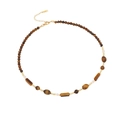 Collar de cuentas estilo Maillard de piedra de tigre marrón con cierre de langosta dorado - Estilo de Bloque Rectangular (4#)