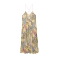 Yellow floral print maxi dress with thin cross-back straps and flowy A-line silhouette - XS / Yellow Floral