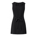 Sleeveless black mini dress with elegant lace neckline and bow knot back detail - S / Black