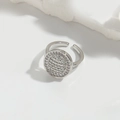 Silver micro-paved zircon open ring featuring a minimalist round design and heart accent - Ellipse