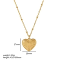 Vintage stainless steel heart pendant necklace with sunburst texture and beaded chain - Heart Shell Texture (TN3182)