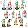 DIY gnome diamond painting keychains set with 12 monthly themes and golden chains - QS004 Monthly Gnomes (12pcs) Double-sided