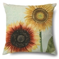 Linen sunflower throw pillow cover with watercolor floral print on light blue background - 45x45cm Pillow Cover / Blue Watercolor Sunflower-1 (21Y367-1)