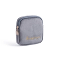 Gray flannel cosmetic bag with gold zipper and Beautyforyou embroidery detail - Square Small / Premium Grey
