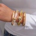 Vue détaillée d'un ensemble de quatre bracelets géométriques en métal doré et acrylique - 1# (Ensemble de 4 Pièces) / Or