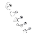5-piece silver stainless steel stud earring set with moon, star, and heart shapes - Set 2 (Silver/Moon Heart Triangle Star)