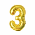 Glossy golden number 3 foil balloon for birthday and party decorations, studio shot - 40 Inch Number 3-Gold