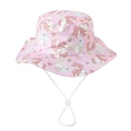 Dettaglio di cappello pescatore rosa bimbi con stampe unicorno e cordoncino regolabile - 52cm (2-5 Anni) / Unicorno Diamante Rosa