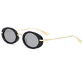 Retro Y2K Oval Sonnenbrille mit schwarzem Rahmen und goldenen Metallbügeln - Schwarzer Rahmen Silberne Verspiegelte Gläser