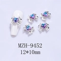 Detalle de dijes de lazo para uñas de 12x10mm con cristales de corazón azul y plata - Base de Plata Corazón Rosa Púrpura Estrellado (9452)