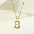Gold plated initial B pendant necklace with pavé cubic zirconia for women - Letter B / Gold