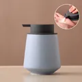 Nordic light blue ceramic soap dispenser with black speckles and matte grey pump - Straight / Light Blue with Grey Pump