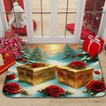 Detail of Christmas flannel mat showing golden gift boxes and a snowy forest scene - 40x60cm / Gift Box Rose Snow