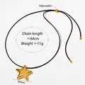 Minimalist adjustable black wax cord necklace with a polished gold star pendant - Star Style (KDD880)