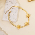 Elegant gold stainless steel snake chain bracelet with three textured flower charms for women - Gold Brushed Flower Snake Bone Chain Style