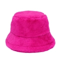 Close-up of plush rose red faux fur texture on a warm winter bucket hat for women - M (56-58cm) / Rose Red