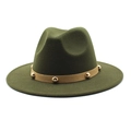 Detail of dark green fedora hat featuring a brown band with gold dome stud accents - M(56-58cm) / Army Green