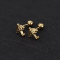 Macro view of gold umbrella stud earrings with polished finish and screw back closures - Umbrella / Gold