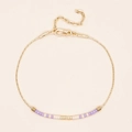 Minimalist gold snake chain Miyuki bead bracelet with purple beads and adjustable lobster clasp - Purple White Gold Mix (MI-B220336C)